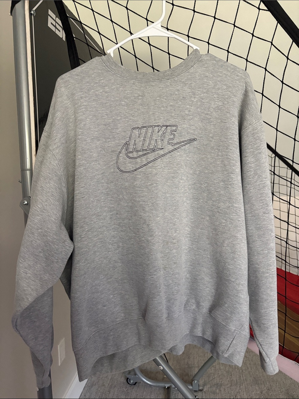 Nike Light Gray Crewneck Sweatshirt with Embroidered Logo